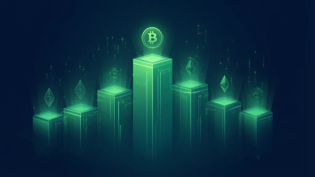 Ranking podium chart with bitcoin and ethereum symbols representing crypto gambling site rankings